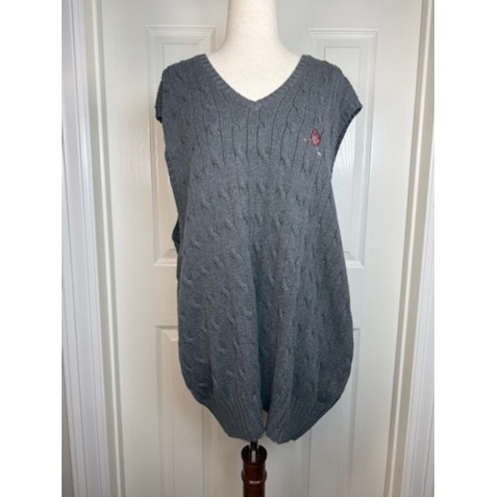 Polo Golf Ralph Lauren Grey Cable Knit Cotton Sweater Vest Mens XL Crest Logo